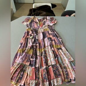 Olivaceous Multicolor Floral Patchwork Dress